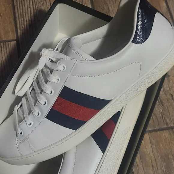 Gucci White Sneakers with Red and Black Accents
